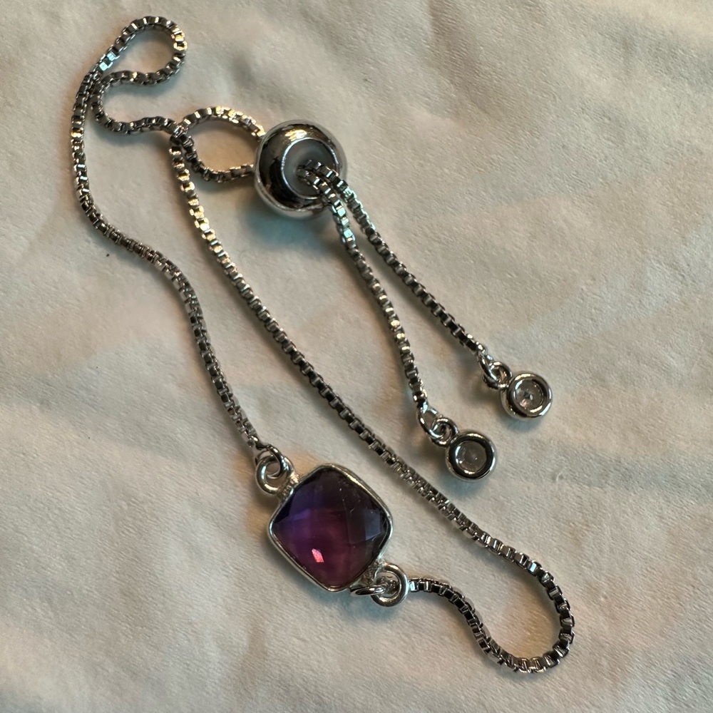 ARTISAN Amethyst and CZ Stainless Steel Adjustable Bracelet